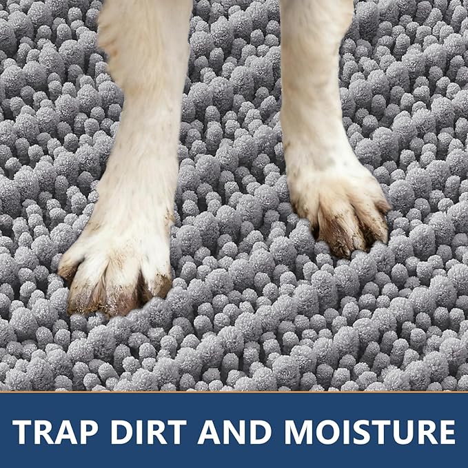 Smiry Dog Door Mat for Muddy Paws 59x20, Extra Soft Absorbent Chenille Doormat, Trap Moisture and Dirt, Non-Slip Machine Washable Front Door Mat for Indoor Entrance Inside Floor, Grey