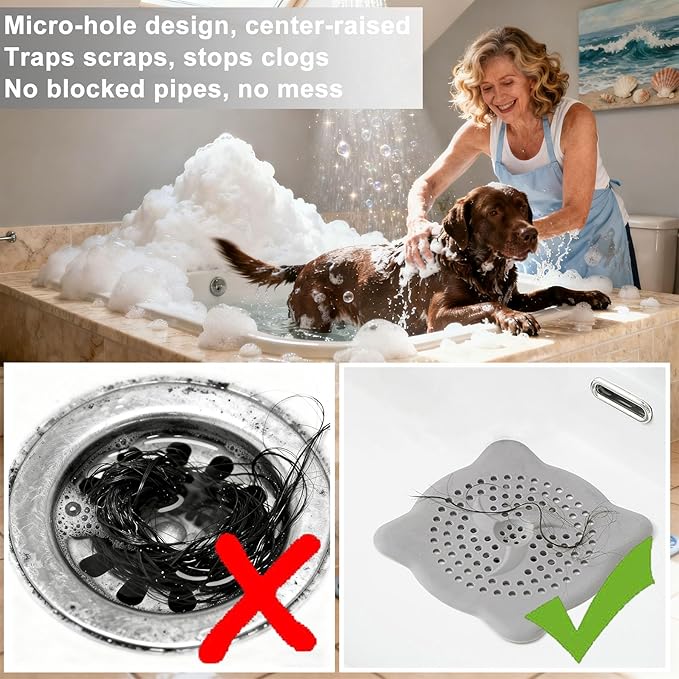 6 Pack Hair Drain Catcher with Suction Cups, 5.91x5.91 inch Universal Sink Strainer, Silicone Shower Drain Cover, Suit for for Bathroom Bathtub Tub Kitchen, 3 Colors 6pcs Hair Stoppers Included