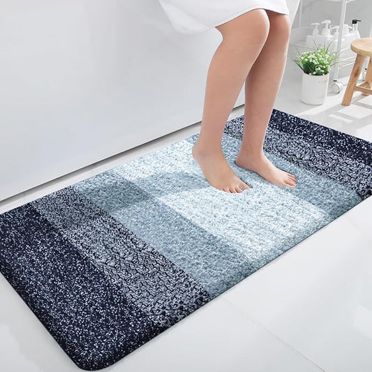 OLANLY Bathroom Rugs Mat 47x24, Extra Soft Absorbent Microfiber Bath Rugs, Rubber Backing, Quick Dry, Machine Washable Bath Mats for Bathroom Floor, Tub and Shower, Home Decor Accessories, Airy Blue