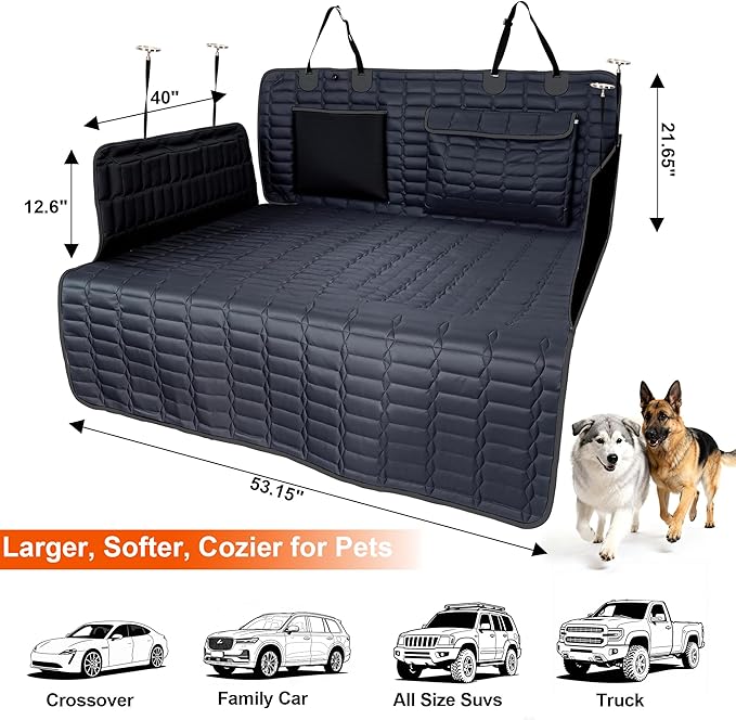 SUV Cargo Liner for Dogs, Waterproof Pet Cargo Cover with Bumper Flap Protector, Scrachproof Non-Slip Dog Seat Mat for SUVs, Large Size Cargo Liner Universal Fit Black