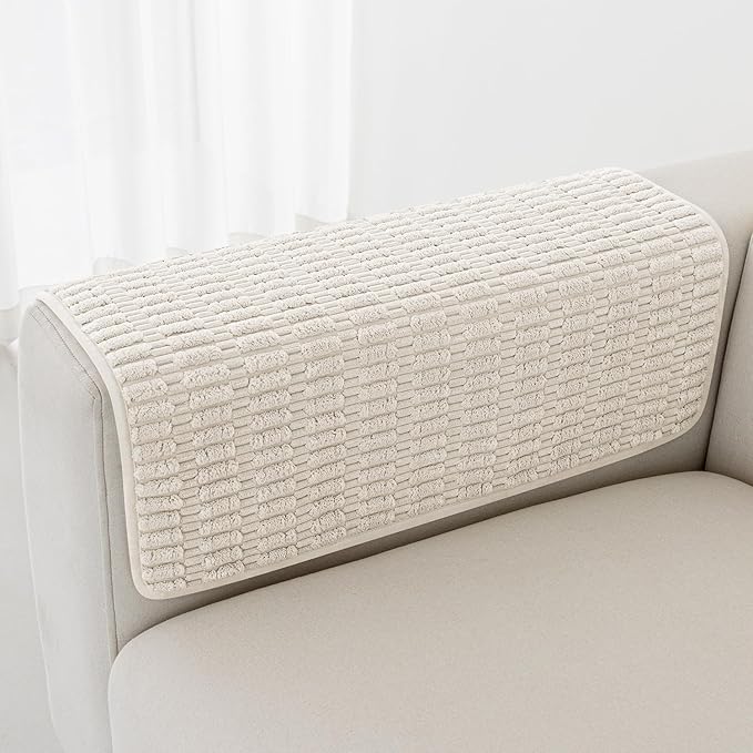 Foxdecor Couch Arm Covers Sofa Arm Cover, Arm Chair Covers Set of 2, Non-Slip Chair Arm Covers, Arm Rest Cover for Sofa, Armchair Slipcovers Couch Protector (Cream 24x28 inch)
