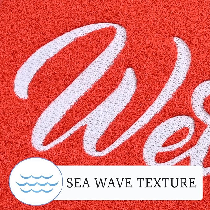T.HENV Welcome Mat - Outdoor, 36x24 Waterproof All-Season Door Mat, All-Weather Quick Drying, Low Profile, Red-White