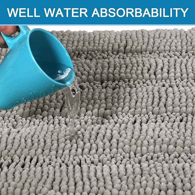 H.VERSAILTEX Bathroom Rugs Bath Rug Set 2 Piece Bathroom Contour Rug Toilet Mat Sets Non Slip Contour Bath Rug Ultra Thick Water Absorbent Striped Bath Mats Washable(20" x 32" Plus 20" x 20" U, Dove)