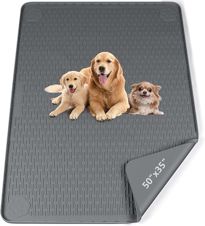 Pee Pads for Dogs, 50" x 35" Extra Large Reusable Silicone Mat, Washable Puppy Training Pads for Potty Training, Non-Slip, Leak-Proof, Indoor Floor Protection (Dark Grey)