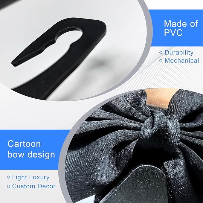 2 PCS Car Seat Headrest Hooks, Cute Bow Purse Hook Hanger for Car Headrest, Universal Purse Holder for Umbrella, Storage Bag, Coat (Black)