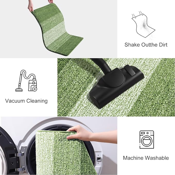 Smiry Dog Door Mat for Muddy Paws, Absorbs Moisture and Dirt, Low-Profile Entryway Mat with Non-Slip Backing, Entry Indoor Outdoor Doormat for Inside Floor (47x20 Inches, Green, Striped)