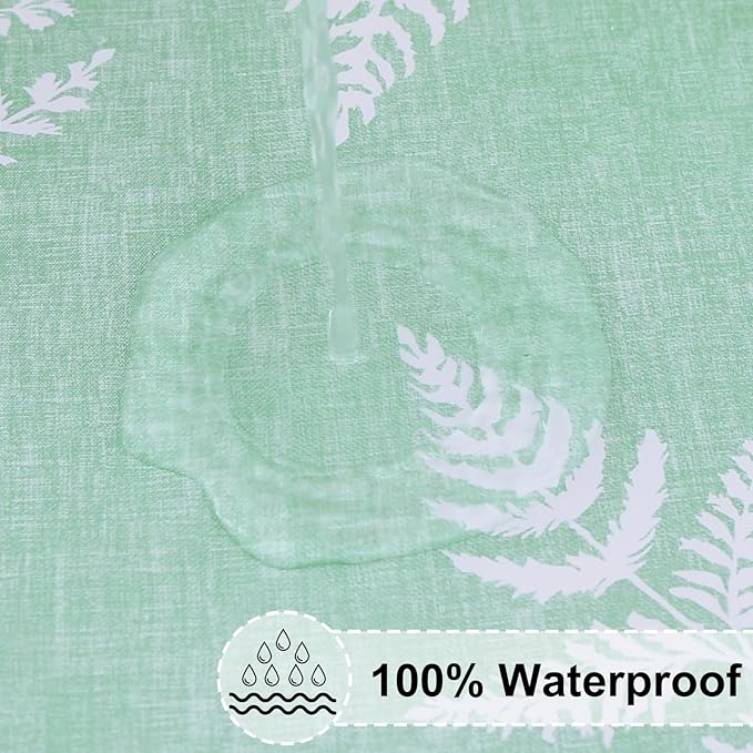misaya Rectangle Vinyl Tablecloth, Fitted Table Cover, 100% Waterproof, Elastic Edge, Plastic Table Cloth Fit Folding Tables for Picnic, Camping, Outdoor (Light Green Leaves, 36x60 inch)
