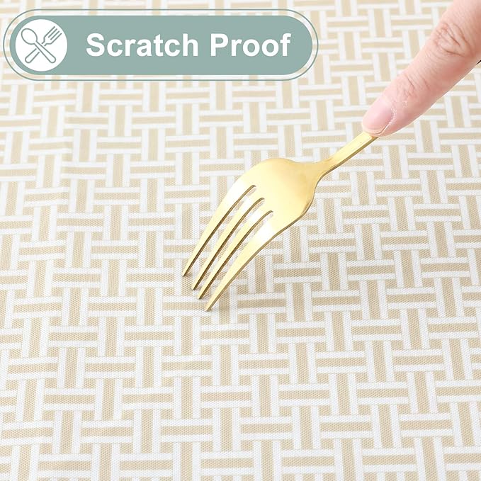misaya Rectangle Waterproof Vinyl Table Cloth, Plastic Tablecloth with Flannel Backing, Wipeable Table Cover for Dinner, Picnic, Indoor and Outdoor (Weave Patternd, 60" x 84")