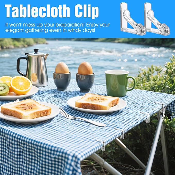 48pcs Tablecloth Clips Table Cloth Clips Picnic Clear Plastic Clip-Clamp Holder Table Tablecloth Clip Bulk for Outdoor,Wedding Picnic Tables Camping tablecloths Party Essentials