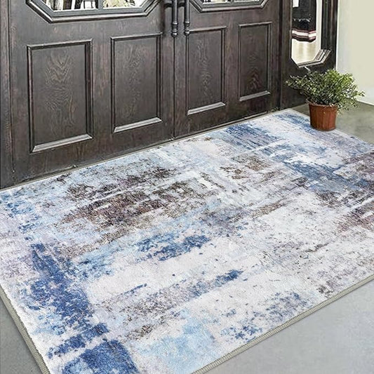 COMSLE Door Mat, Front Door Mat Indoor for Entrance Faux Wool Absorbent Non Slip Modern Throw Rug for Entryway Bedroom Muddy Paws - Pet Friendly, 36x60 Inches, Sierra Blue Machine Washable