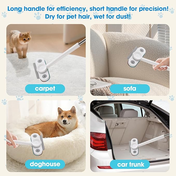 Dafunaiga Pet Hair Remover with Extended Long Handle - Electrostatic Pet Hair Removal Tool for Dog & Cat Hair on Couch, Carpet, Furniture, Car Seats