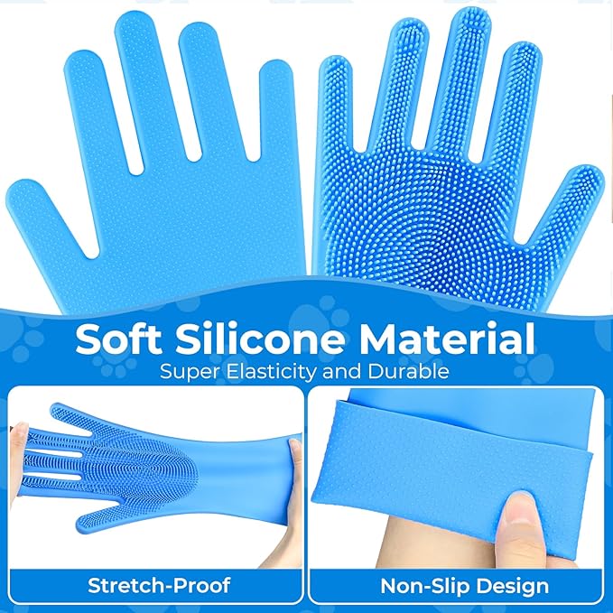 IDQQUQQ 2PCS Dog Washing Gloves and Dog Bath Brush, 2-in-1 pet Shower Set | Suitable for Dogs, Cats, Bath Massage, and pet Grooming