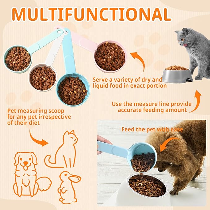 Joyinjojo Dog Cat Food Scoop - Pet Food Scoop Dog Food Measuring Cup 1/2 1/4 Cup, Comfortable Long Handle for Easy to Scoop Food, Red 1/2 Cup