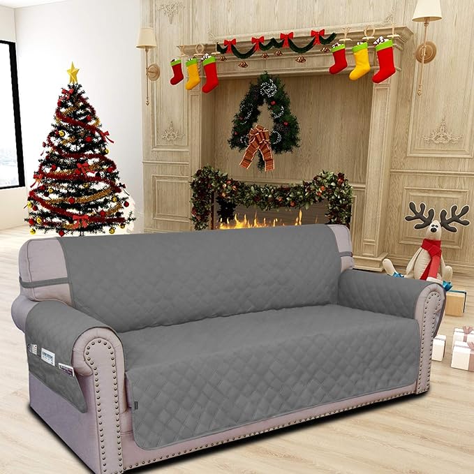 Easy-Going Sofa Slipcover Waterproof Couch Cover for 3 Cushion Couch Sofa Cover Furniture Protector Cover Pets Covers Washable Non-Slip Fabric Pets Kids Children Dog Cat (Sofa, Grey)