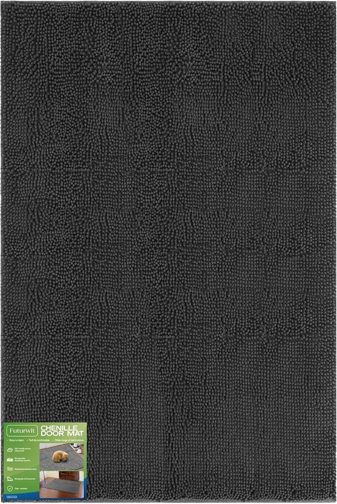 Futurwit Dog Door Mat for Muddy Paws, 72" x 48" Chenille Absorbent Front Door Mat Inside, Large Runner Mud Mat for Dogs, Trap Dirt Washable Non Slip Outdoor Indoor Entrance Doormats, Grey