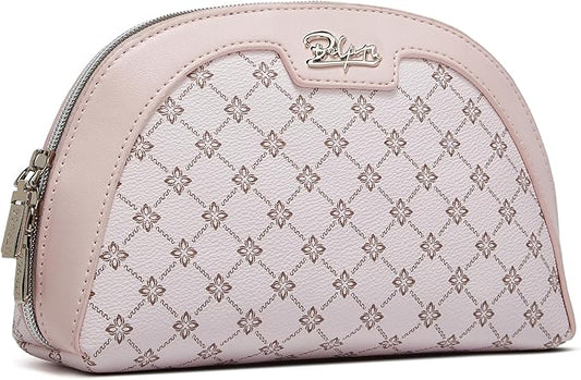 BOYATU Small Travel Makeup Bag for Women: Elegant Vegan Leather Cosmetic Pouch for Purse - Waterproof Toiletry Bag with Mirror(012-Pink)
