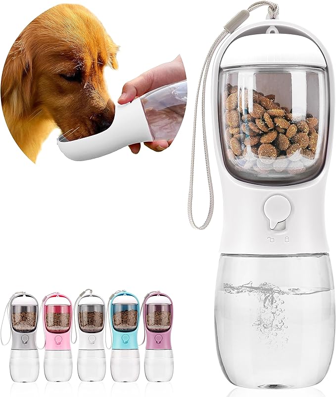 AVELORA Dog Water Bottle,Portable Pet Water Bottle with Food Container,Outdoor Portable Water Dispenser for Cat,Puppy,Pets for Walking,Hiking,Travel,Puppy Essentials,Dog Stuff(10oz)