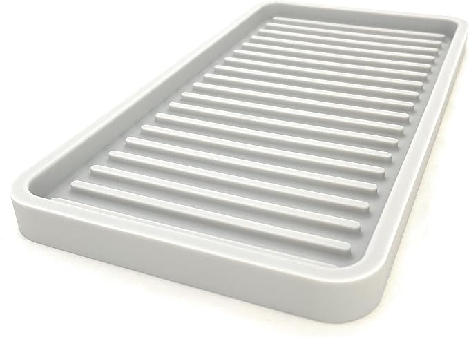 Happitasa Silicone Kitchen Sink Organizer Tray, Sponge Holder and Countertop Protector | Bathroom and Kitchen Soap Dish and Dispenser Tray (Light Grey, 10"x5.25")