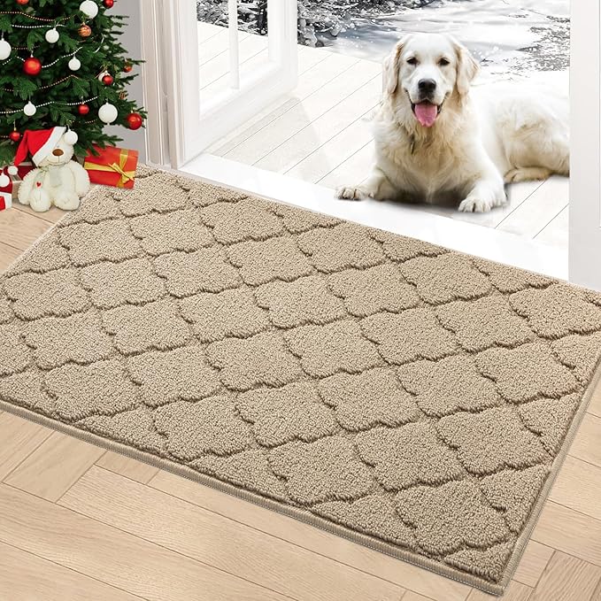 Timo Indoor Door Mat, Front Door Rug 32"x 48" Rubber Backing Non Slip Absorbent Doormat, Resist Dirt Indoor Mats for Front Door Entry, Machine Washable Low-Profile Entry Rug, Beige