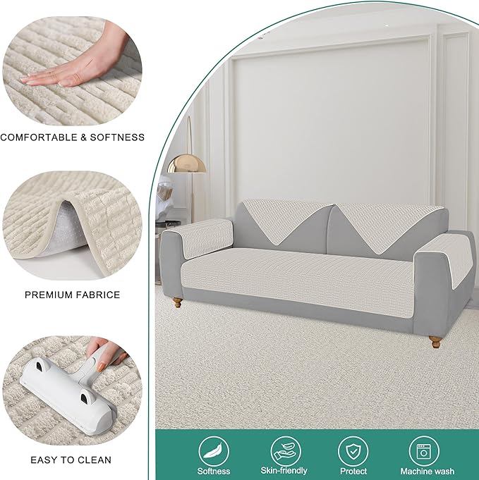 Foxdecor Couch Arm Covers Sofa Arm Cover, Arm Chair Covers Set of 2, Non-Slip Chair Arm Covers, Arm Rest Cover for Sofa, Armchair Slipcovers Couch Protector (Cream 26x26 inch)