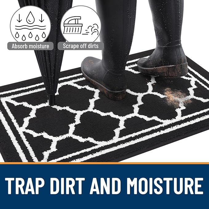 Buganda Indoor Door Mat, Dirt-Resistant and Absorbent Doormat, Anti-Slip, Low Profile Floor Mats for Inside Entryway, Front, and Back Door Entrance (40x32 Inches, Black)