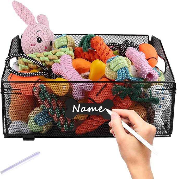 Metal Dog Toy Basket, Indestructible Large Durable Organizer, Customizable Name & Purpose, Ideal for Dog Toys & Meds