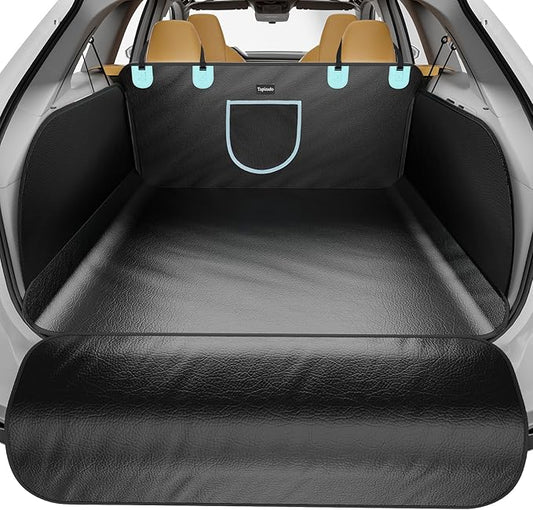 SUV Cargo Liner for Dogs with PU Leather, Waterproof Pet Trunk Cover with Taller Side Panels, Dog Seat Mat for SUVs Vans with Bumper Flap Protector, Non-Slip, Large Size Universal Fit, Black