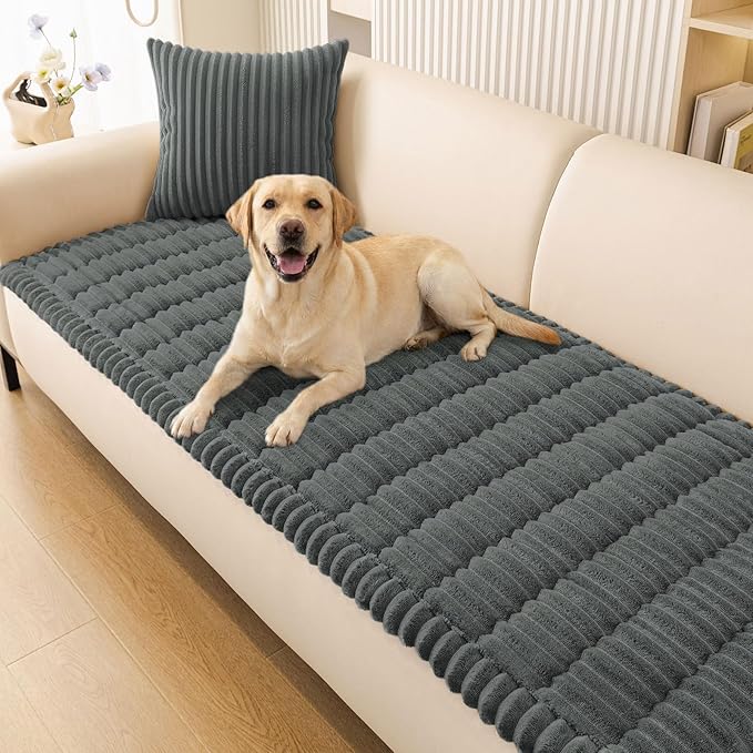Smiry Couch Cover for Dogs, Non Slip Washable Sofa Protector for Pets, Soft Furniture Cover for Pet, Stylish Sofa Covers, Cozy Protect Against Fur, Dirt & Everyday Messes (Dark Grey, 35.4" x 35.4")