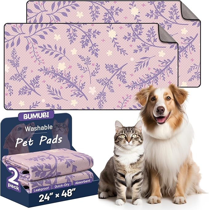 Washable Dog Pee Pads - Absorbent Reusable Puppy Training Pads, Waterproof Leak - Proof & Non - Slip for Crate Whelping Potty Training 24x48 (Pack of 2)