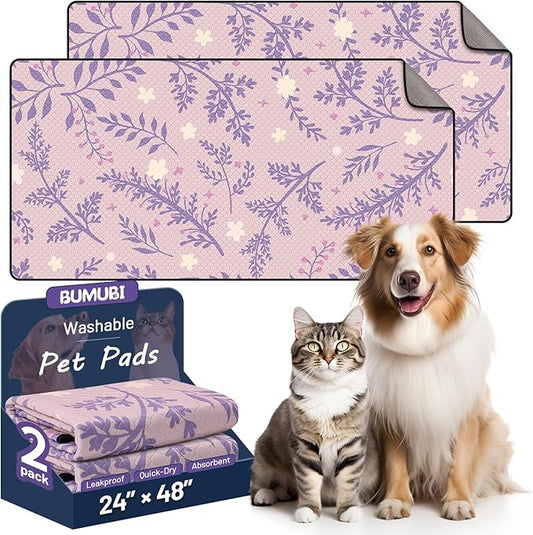 Washable Dog Pee Pads - Absorbent Reusable Puppy Training Pads, Waterproof Leak - Proof & Non - Slip for Crate Whelping Potty Training 24x48 (Pack of 2)