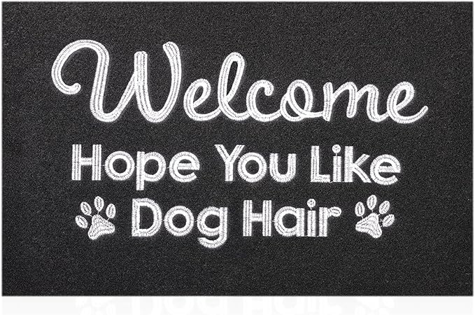 Black Indoor Doormat, Dog Hair Mat Standard Welcome Front Door Entryway Mats, Funny Door Mat, Durable Non Slip Rubber Dirt Entrance Mats, 28" x 18"