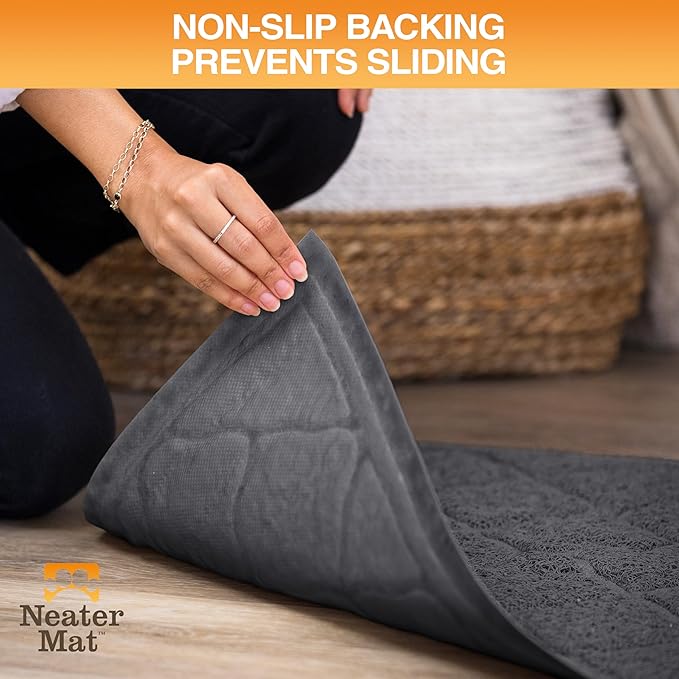 Neater Pets Neater Mat Cat Litter Rug, Thick & Durable Cat Mat for Litter Box, Trapper Pad Catches Mess to Protect Indoor Floors, Soft on Kitty Paws, Anti-Skid Grip Backing, Easy to Clean, Charcoal