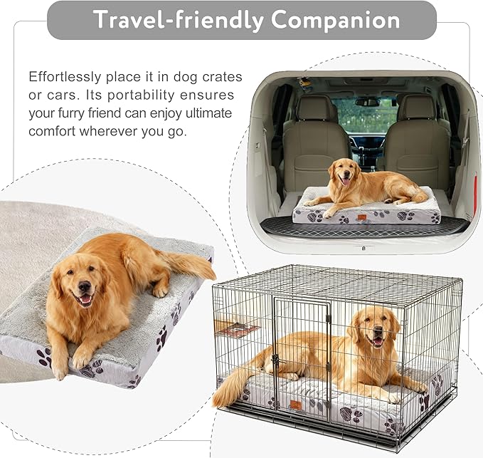 Waterproof Orthopedic Dog Bed for Extra Large Dogs 41x27x4 Inch - Egg Crate Foam Pet Crate Bed with Removable Washable Cover, Plush Top Anti-Slip Bed Mat, Light Grey