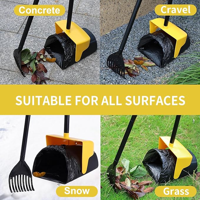 ienjoyed Pooper Scooper Large Swivel Bin & Rake with 160 Waste Bags,Heavy Duty Dog Pooper Scooper with Bag Attachment for Dogs, Long Handle Poop Scooper with Lid for Yard, Grass, Gravel(Yellow)