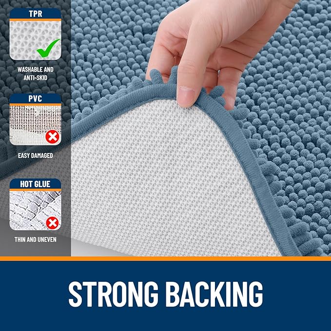 OLANLY Bathroom Rugs 35x24, Extra Soft Absorbent Chenille Bath Rugs, Rubber Backing Quick Dry, Machine Washable Bath Mats for Bathroom Floor, Tub and Shower, Home Decor Accessories, Airy Blue