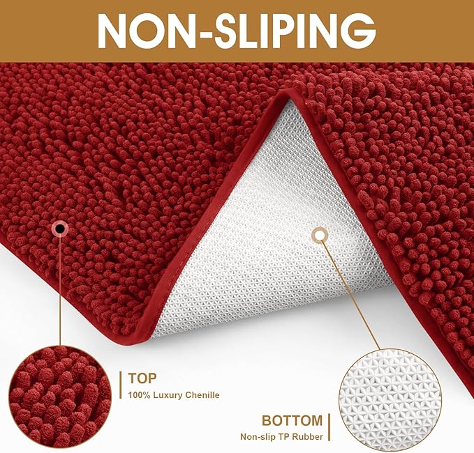 Extra Large Dog Door Mats for Muddy Paws, 60" x 36" Christmas Chenille Absorbent Mud Mat for Dogs, Non Slip Heavy Dog Rugs For Muddy Paws, Soft Indoor Door Mat for Entryway, Mud Paw, Inside Floor, Red