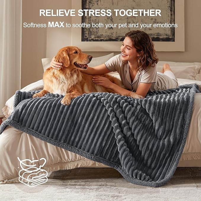 Waterproof Dog Blanket for Medium Dogs, Washable Soft Puppy Cat Blankets Flannel Cotton Velour for Sofa Couch Protector, Comfort & Security Reversible Bed Protection for Pet, 30"X40", Gray