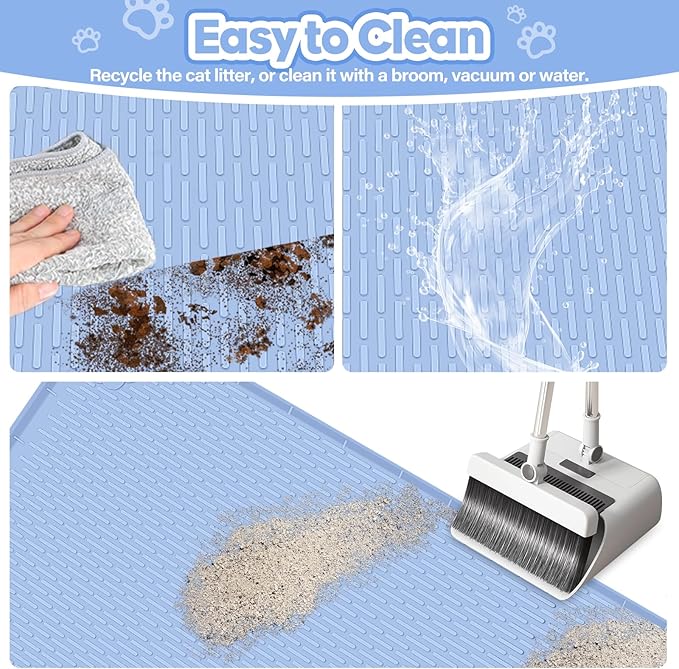 Bartuke Cat Litter Mat, Extra Large 40" x 28" Silicone Mat Litter Trapping Mat for Scatter Control, Soft on Kitty Paws, Easy to Clean (Blue)