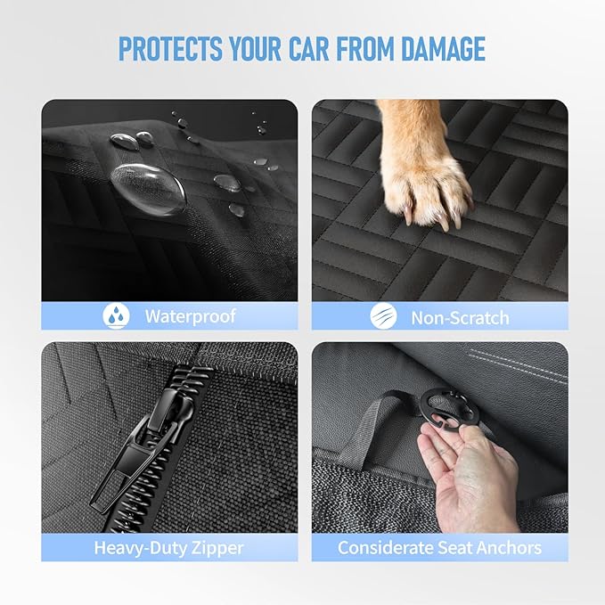 Dog Car Seat Cover for Back Seat, 61inch Waterproof Bench Car Seat Cover, Scratch-Resistant Pet Rear Seat Protector, Armrest & Split Seat Compatible, Fits Full-Size Truck/SUV, Easy to Clean-Black