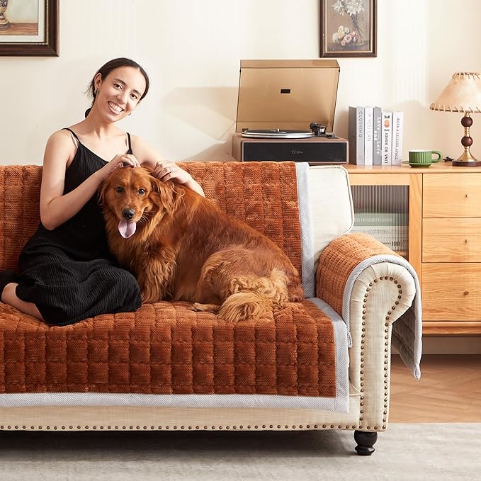 Couch Cover for Dogs Washable,Anti-Slip Back Cat Mat Pet Pad Blanket for Furniture Protector,Fuzzy Pet Sofa Cover for 3 Cushion Couch Sofa Pets Friendly (Curry, 1pc/36"x68"/Seat Cover)