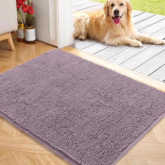 OLANLY Dog Door Mat for Muddy Paws 40x32, Absorbs Moisture and Dirt, Absorbent Non-Slip Washable Doormat, Quick Dry Chenille Mud Mat for Dogs, Entry Indoor Entryway Carpet for Inside Floor, Deep Plum