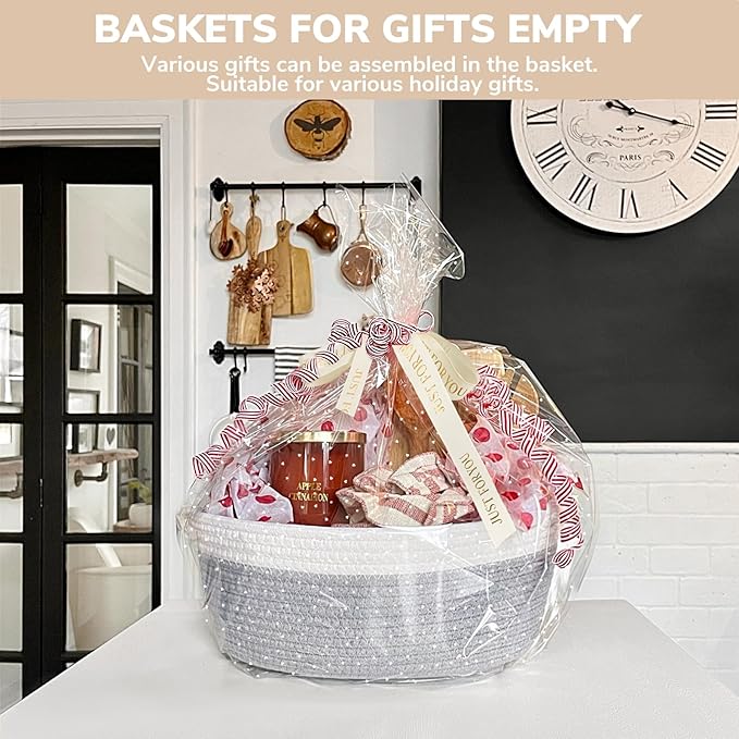 CHICVITA Easter baskets, Cute Basket for Decor, Dog Toy Storage, Empty Gift Baskets to Fill, 12"x 8"x 5", Grey
