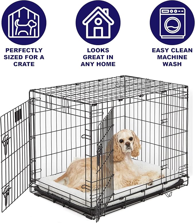 MidWest Homes for Pets QuietTime XXS Dog Bed – White Fleece Bolster, Ultra-Soft and Machine Washable, Fits 18-Inch Crates and Carriers, for Small Dogs and Cats (Pack of 2)