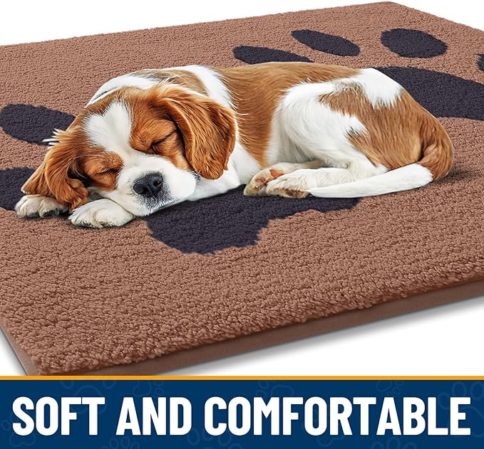 Smiry Dog Door Mat for Muddy Paws, Absorbs Moisture and Dirt, Low-Profile Entryway Mat with Non-Slip Backing, Entry Indoor Outdoor Doormat for Inside Floor (40x32 Inches, Camel and Black, Paw)