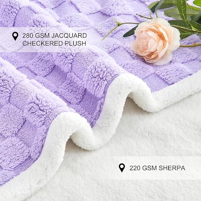 Yaning Checkered Waterproof Blanket for Bed Couch Sofa Car, Fluffy Soft Dog Blanket with 3D Jacquard Grid Pattern, Reversible Leakproof Pet Blankets for Dogs Cats Puppies, Lilac, 60"x80"