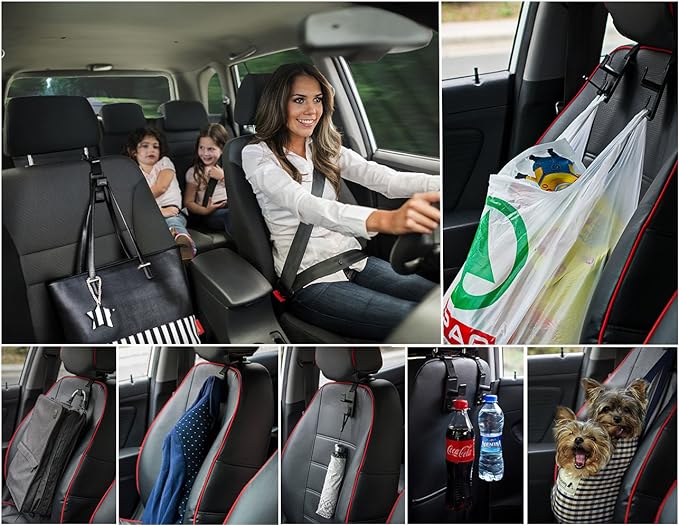 Adjustable Headrest Hooks for Car, Purse Hanger Headrest Hook Holder for Car Seat Organizer Hook for Purse or Grocery Bags,2 Pack, Black