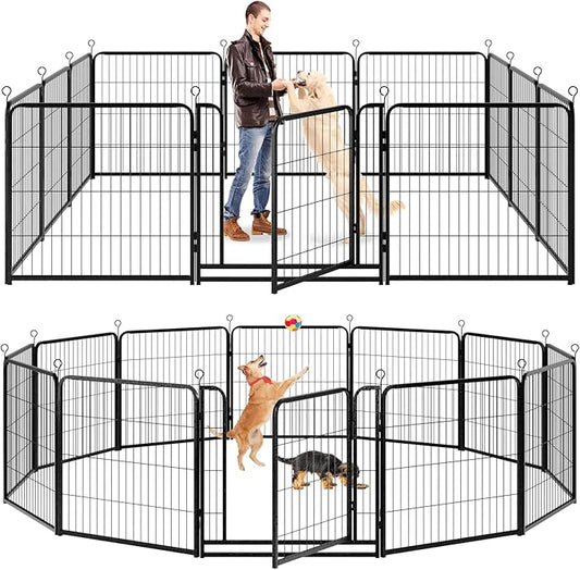 Dog Playpen Outdoor Extra Wide 12 Piece Panels Heavy Duty Dog Fence 32" Height Anti-Rust with Doors Portable for RV Camping Yard, Total 32FT, 79 Sq.ft, Snowy Black
