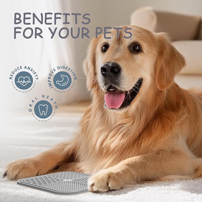 2 Pack Lick Mat for Dogs,Cats,Upgraded 8.5×8.5 inches Licking Mats with Suction Cups,Slow Feeder Licking Pad for Anxiety Relief and Boredom Reducer,Suitable for Dog Training Set 10
