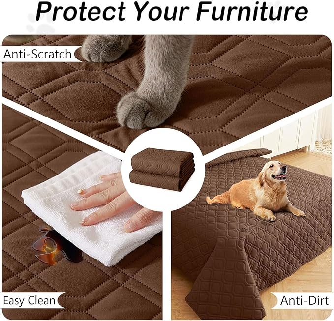 hyha Waterproof Dog Bed Blanket, Soft Pet Blankets, Waterproof Couch Cover for Dogs, Reversible Sofa Covers Washable for Furniture (52x82 Inch, Brown/Beige)