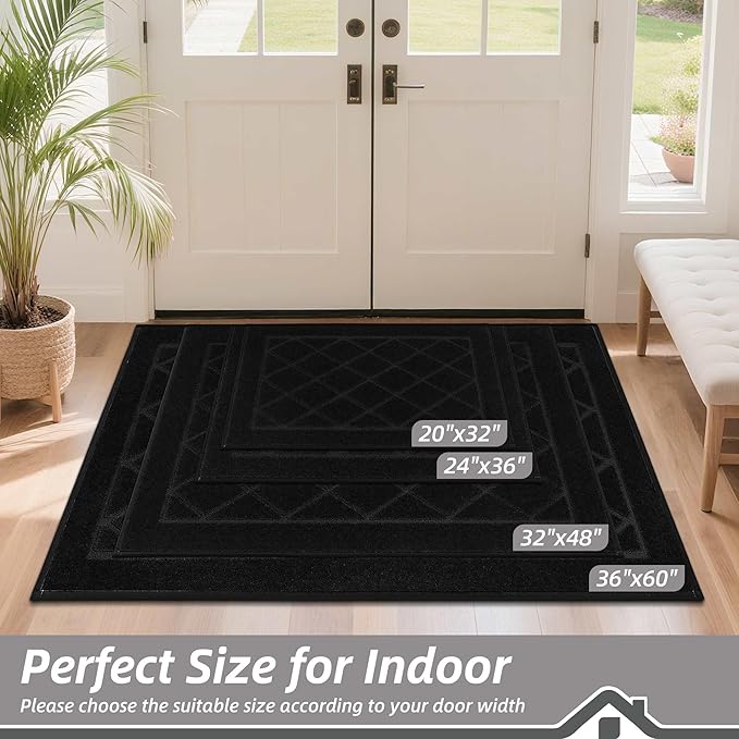 BEQHAUSE Dirt Trapper Door Mat 36" x 60", Doormat Non-Slip Entryway Rugs Washable, Dog Door Mat Stain Resistant and Absorbent Welcome Floor Mat for Front Back Door, Mud Wet Shoes & Paws, Black